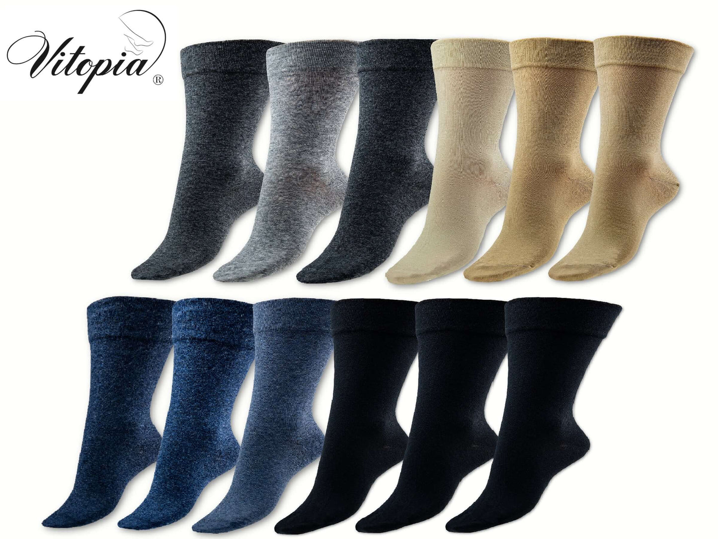Gesundheitssocken | 6 Paar | Herren | Vitopia® Diabetikersocken | extra weiter Bund in Trichterform