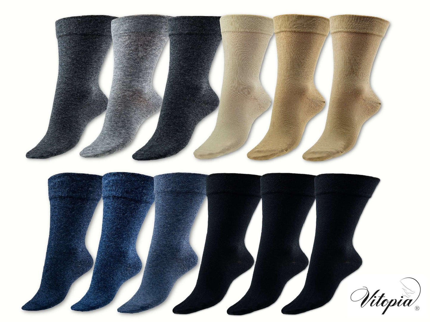 Gesundheitssocken | 6 Paar | Herren | Vitopia® Diabetikersocken | extra weiter Bund in Trichterform