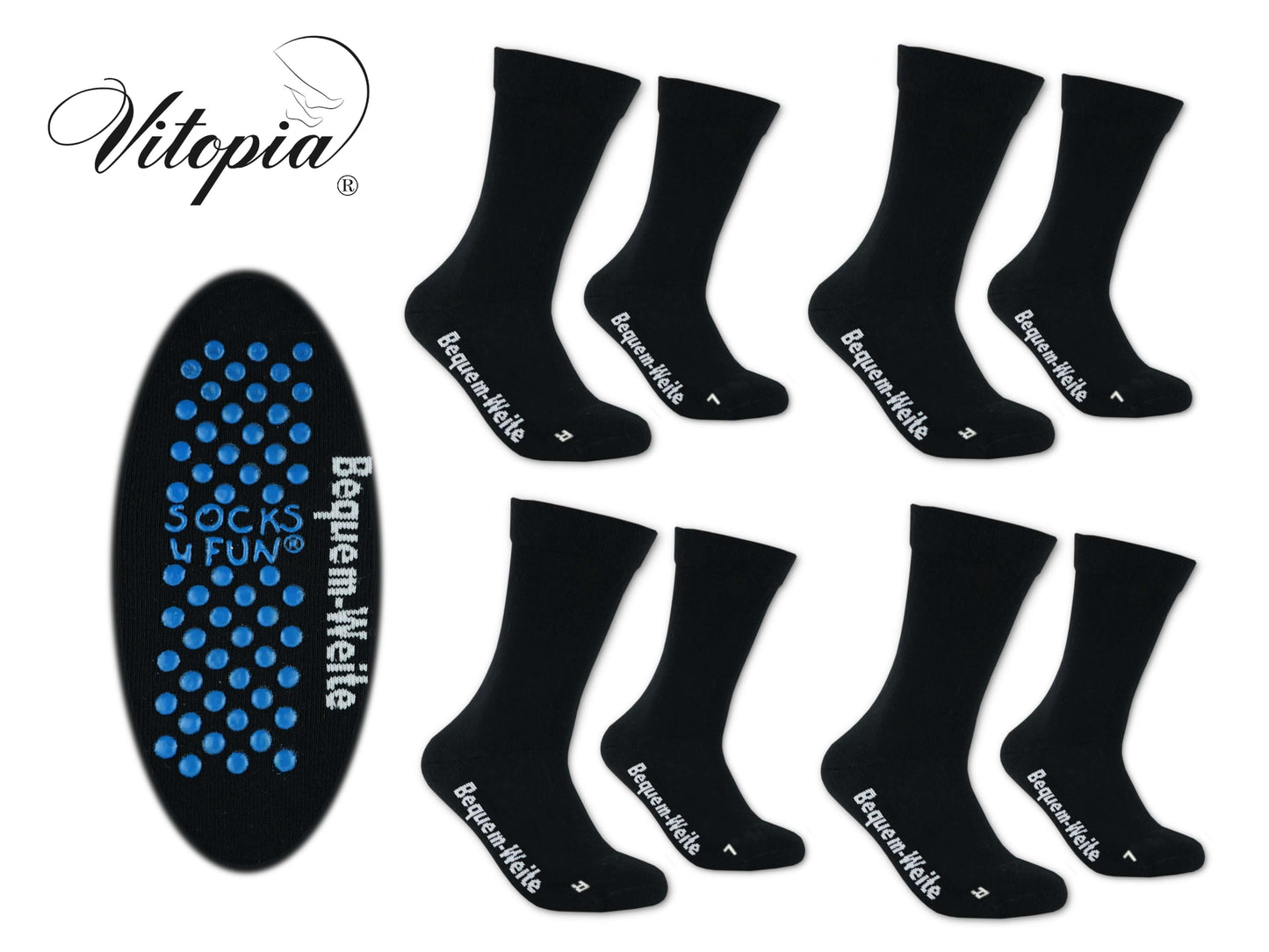 Gesundheitssocken mit ABS für Diabetiker-Socken ohne Gummi-Bund für Herren & Damen | Extra weiter Schaft in breiter Trichterform Venenfreundlich