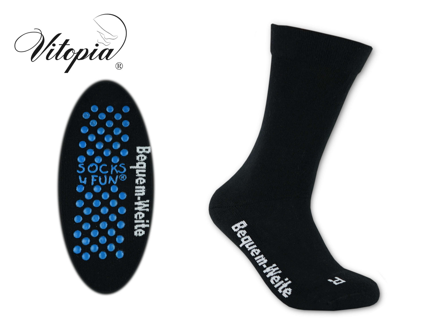 Gesundheitssocken mit ABS für Diabetiker-Socken ohne Gummi-Bund für Herren & Damen | Extra weiter Schaft in breiter Trichterform Venenfreundlich