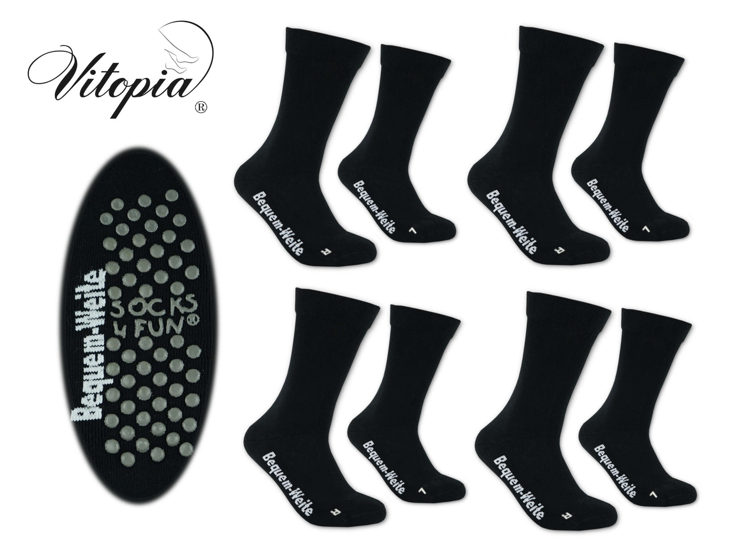 Gesundheitssocken mit ABS für Diabetiker-Socken ohne Gummi-Bund für Herren & Damen | Extra weiter Schaft in breiter Trichterform Venenfreundlich