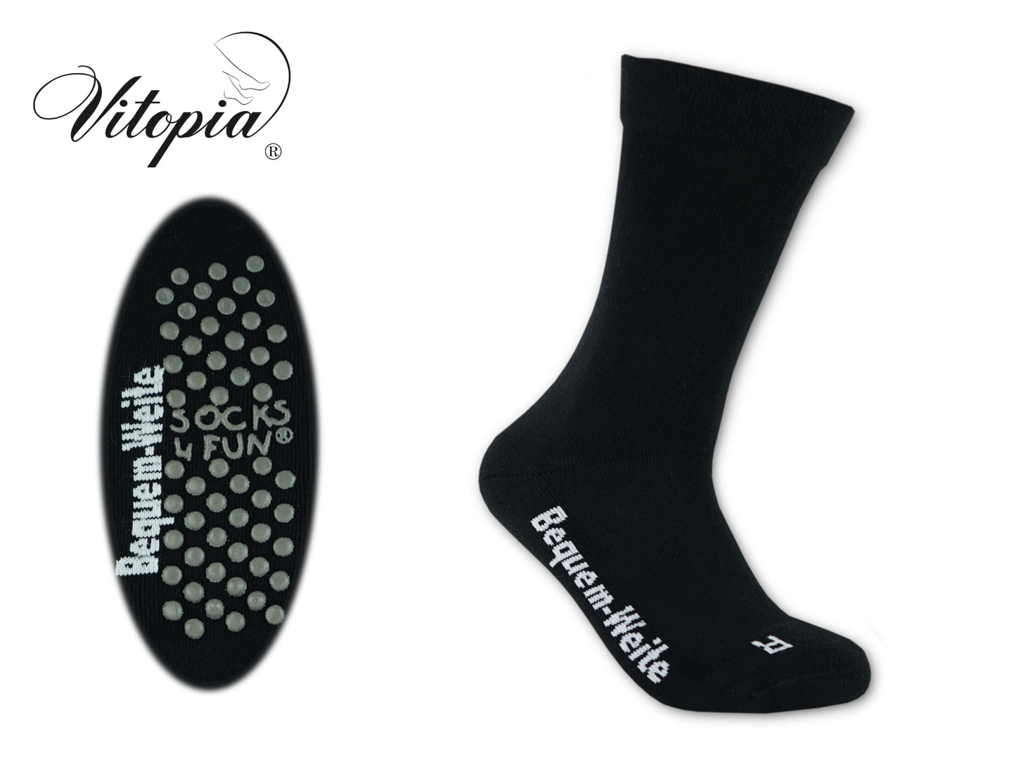 Gesundheitssocken mit ABS für Diabetiker-Socken ohne Gummi-Bund für Herren & Damen | Extra weiter Schaft in breiter Trichterform Venenfreundlich
