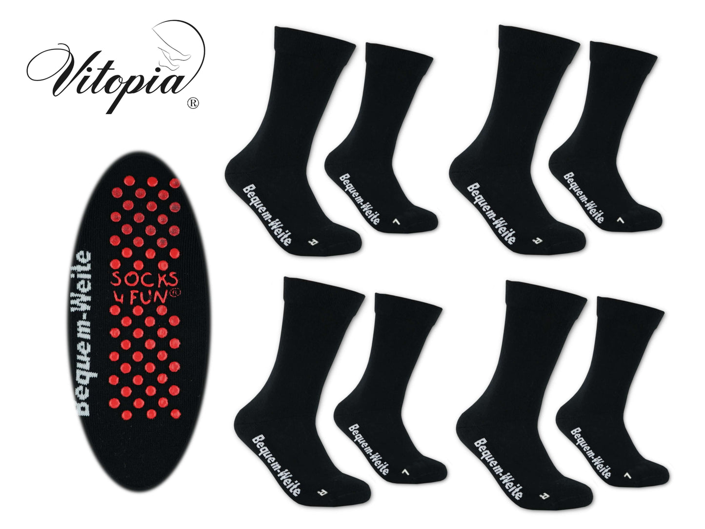 Gesundheitssocken mit ABS für Diabetiker-Socken ohne Gummi-Bund für Herren & Damen | Extra weiter Schaft in breiter Trichterform Venenfreundlich