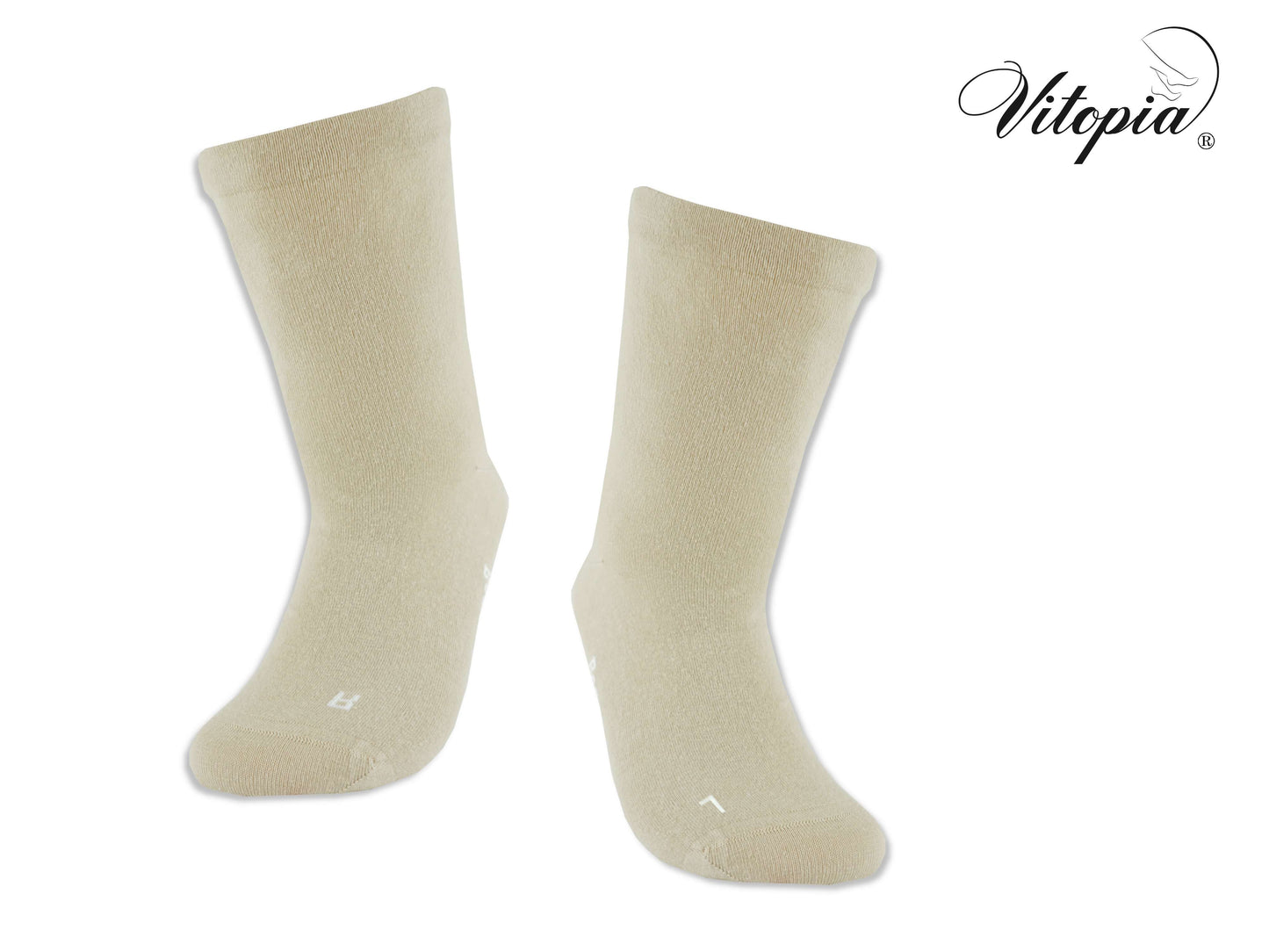 Beige Socken mit extra weitem Schaft in Trichterform zum Überziehen über Gips oder Prothese, Marke Vitopia