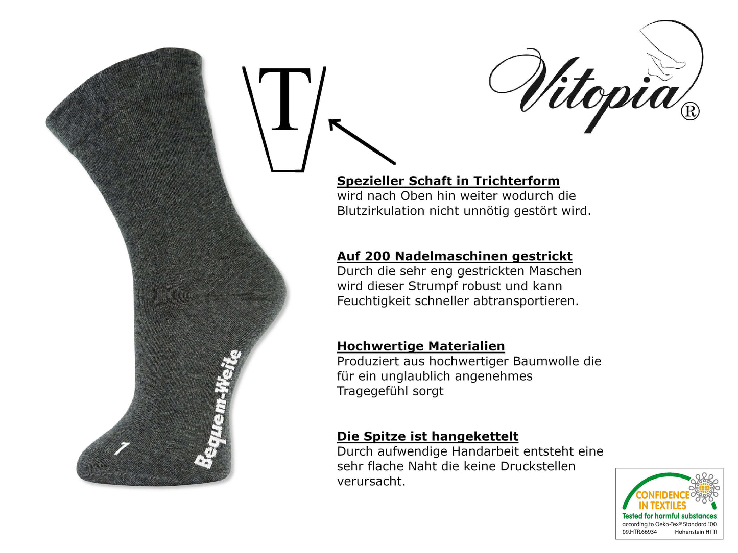 Vitopia® 4 Paar Gesundheitssocken für Diabetiker-Socken ohne Gummi-Bund für Herren & Damen - Herren Diabetikersocken Gesundheitssocken - www.Socken-Center24.de