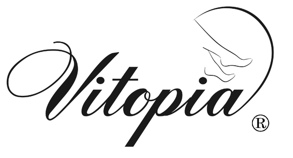 Vitopia logo featuring an illustration of feet in Gesundheitssocken with extra weitem Bund