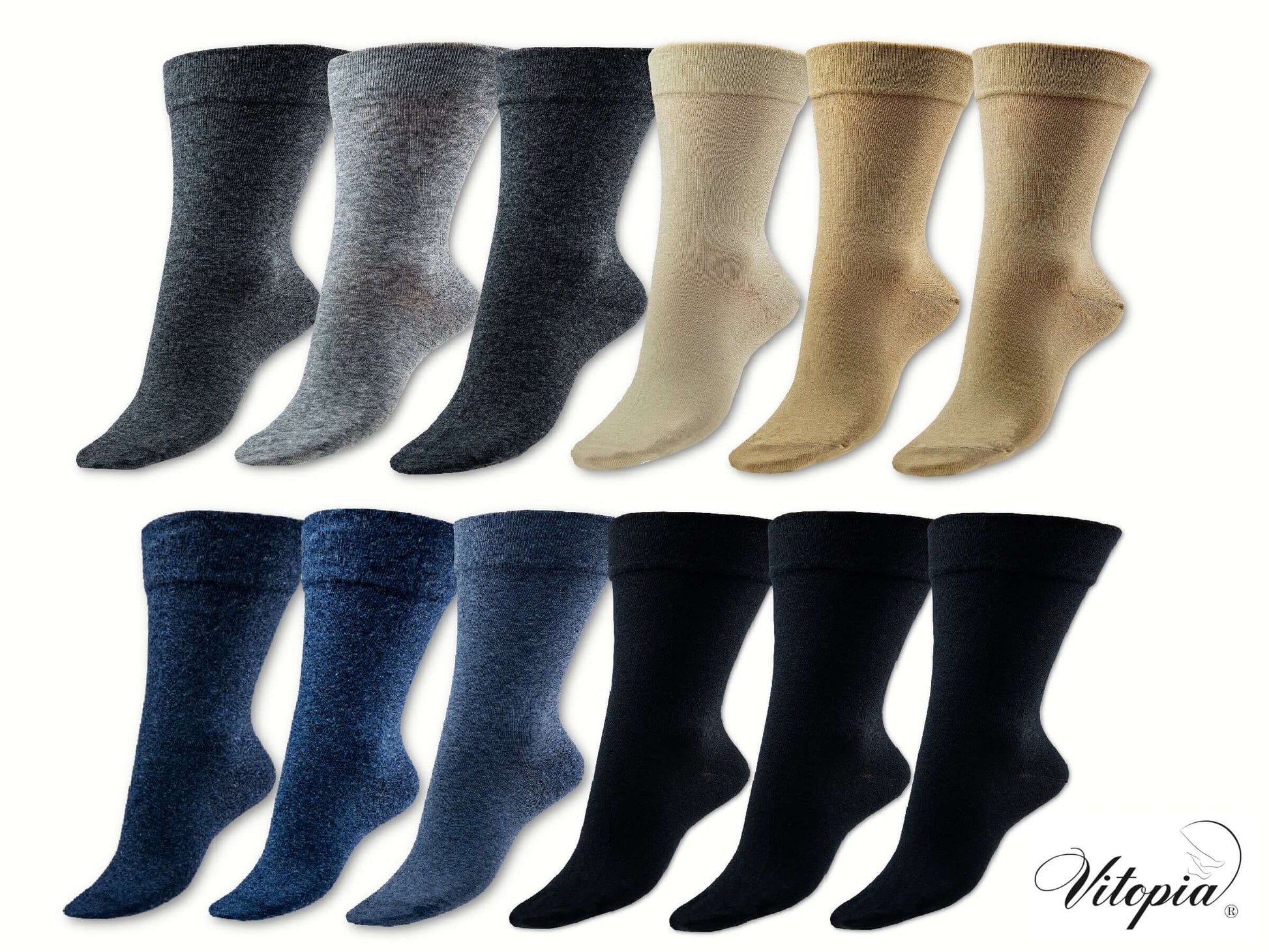 Gesundheitssocken | 6 Paar | Herren | Vitopia® Diabetikersocken | extra weiter Bund in Trichterform
